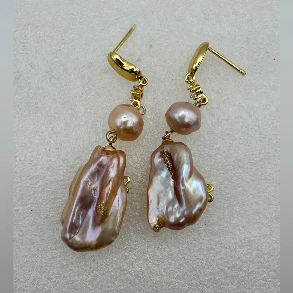 Real authentic lavender pink fresh water pearl dangle